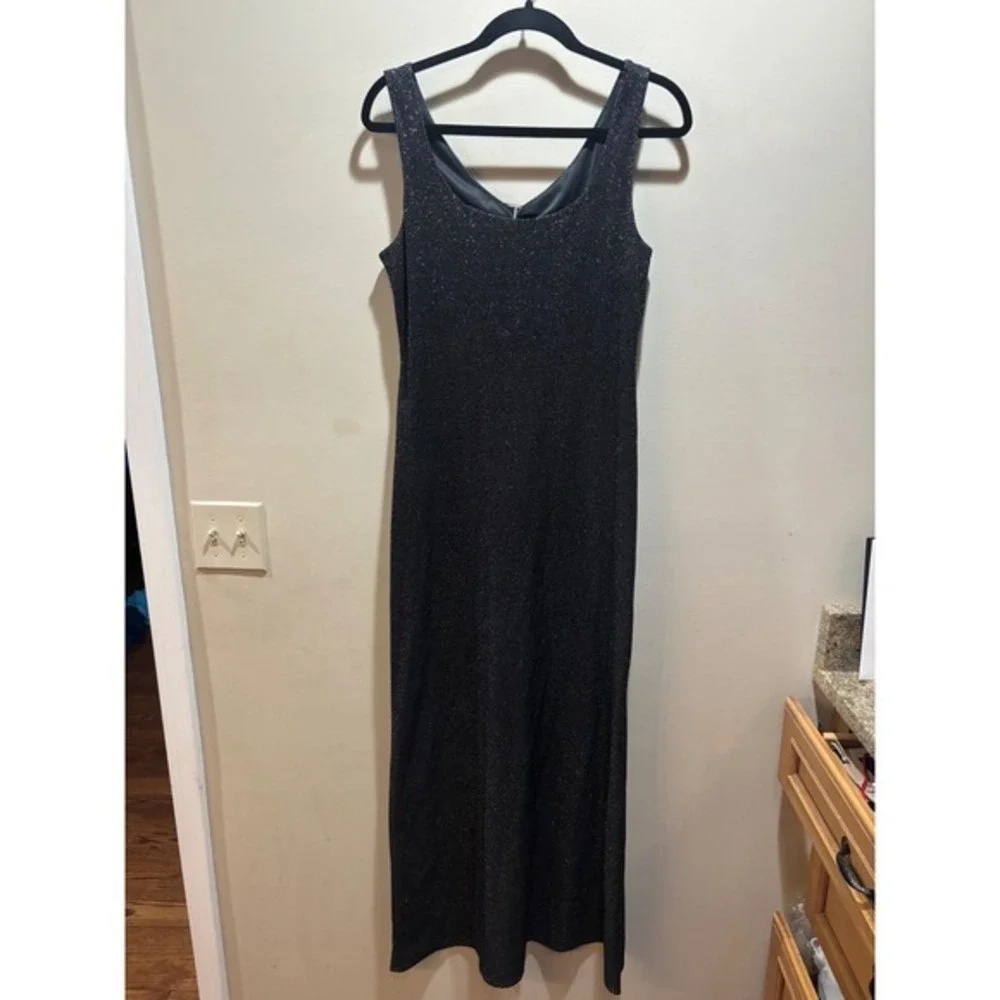 Niki by Niki Livas Vtg Black Metallic Shimmer Cutout Back Maxi Dress Fits XS/S